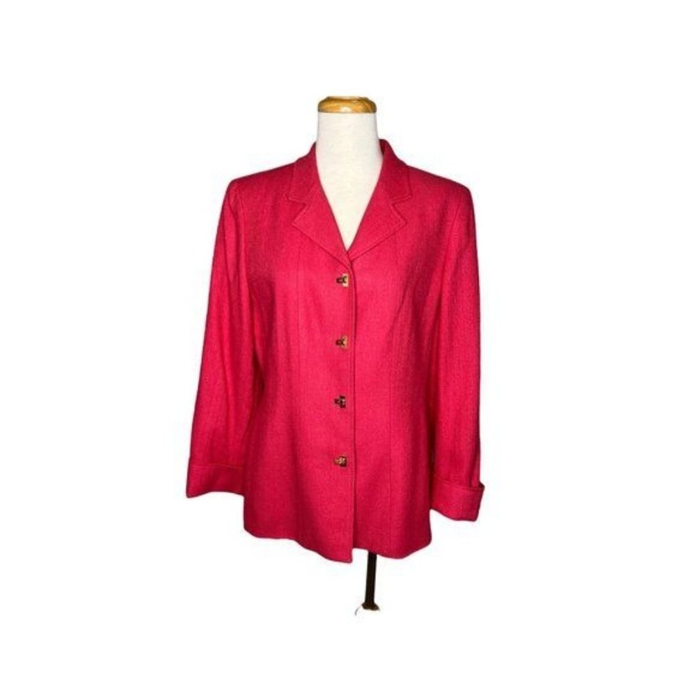 Carlisle Silk Blazer Jacket Gold Clasp Buttons Pink Herringbone Vintage Sz 8 EUC